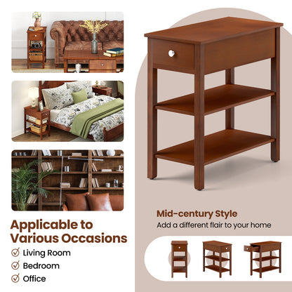 3-Tier Narrow End Table with Drawer and Storage Shelves Set of 2, Brown End & Side Tables at Gallery Canada