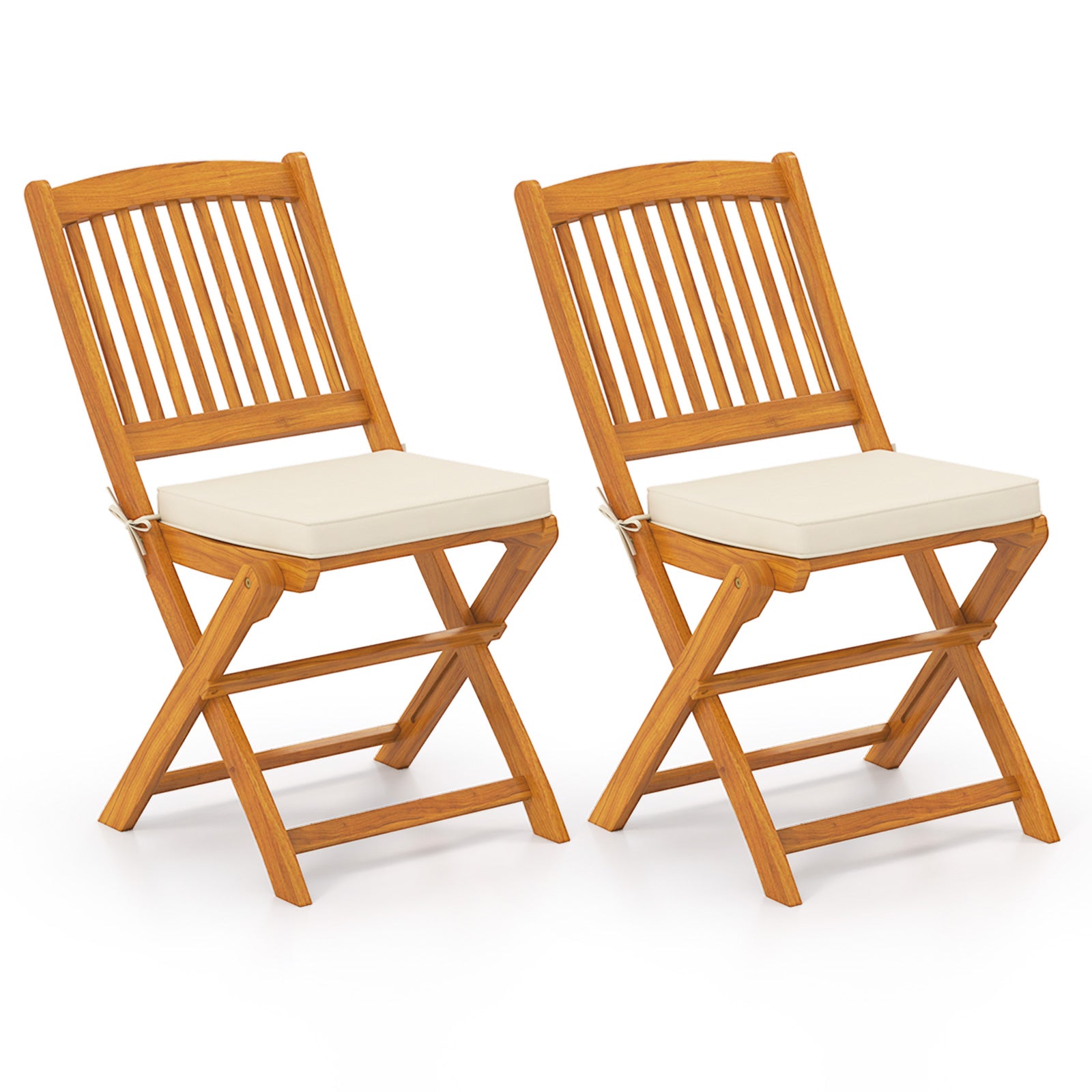 Outdoor Folding Chairs with Seat Cushions Set of 2, Beige Patio Dining Chairs Beige at Gallery Canada
