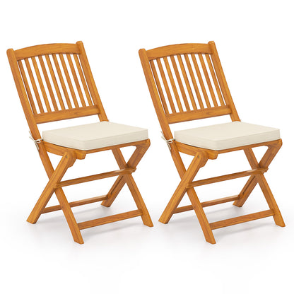 Outdoor Folding Chairs with Seat Cushions Set of 2, Beige Patio Dining Chairs Beige at Gallery Canada