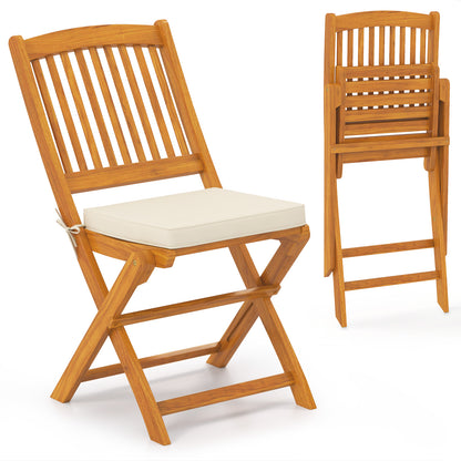 Outdoor Folding Chairs with Seat Cushions Set of 2, Beige Patio Dining Chairs at Gallery Canada
