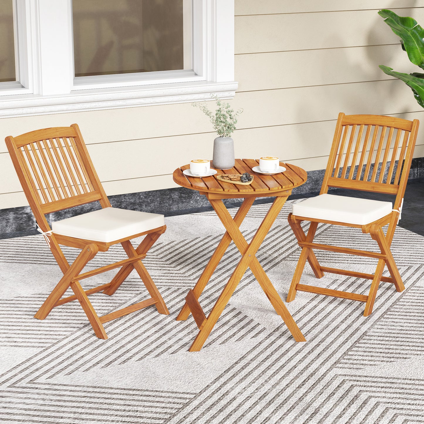 Outdoor Folding Chairs with Seat Cushions Set of 2, Beige Patio Dining Chairs at Gallery Canada