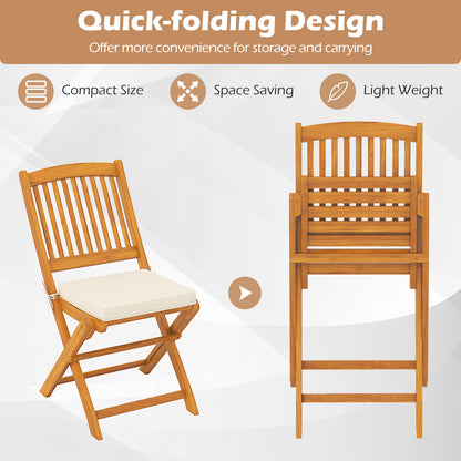 Outdoor Folding Chairs with Seat Cushions Set of 2, Beige Patio Dining Chairs at Gallery Canada