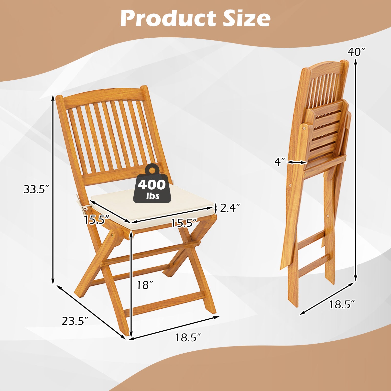Outdoor Folding Chairs with Seat Cushions Set of 2, Beige Patio Dining Chairs at Gallery Canada