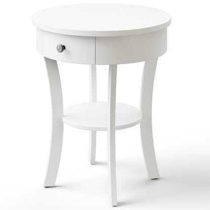 2-Tier Wood Round End Table with Open Drawer, White End & Side Tables at Gallery Canada