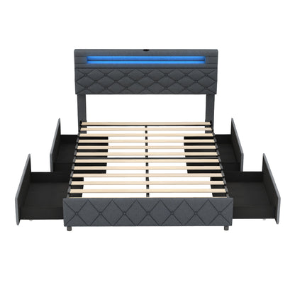 Full/Queen Bed Frame, Adjustable Storage Headboard, Wooden Slat Support, Gray Simple Bed Frame at Gallery Canada