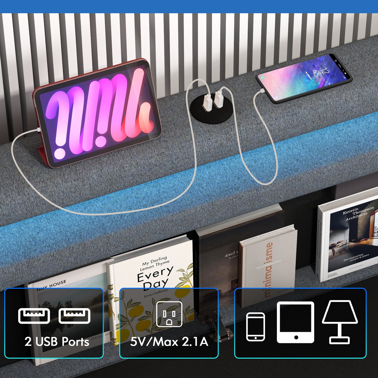 Full/Queen Size Bed Frame with Adjustable Storage Headboard and Wooden Slat Support-Full, Gray Simple Bed Frame at Gallery Canada