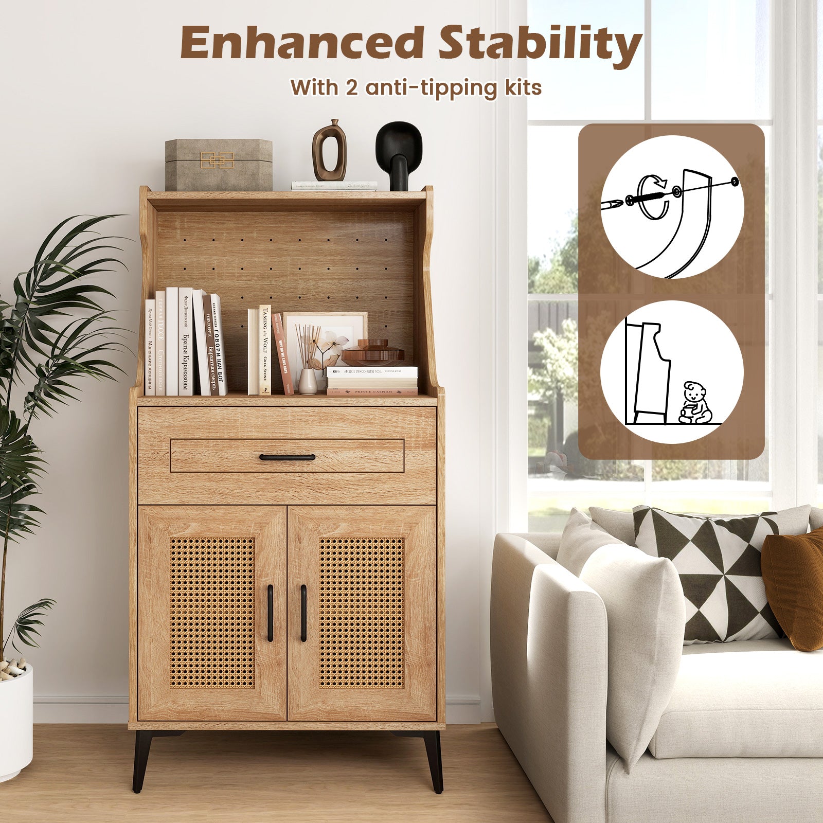 Coffee Bar Cabinet with Pegboard Storage Drawer and Adjustable Shelf, Oak Sideboards Cabinets & Buffets at Gallery Canada