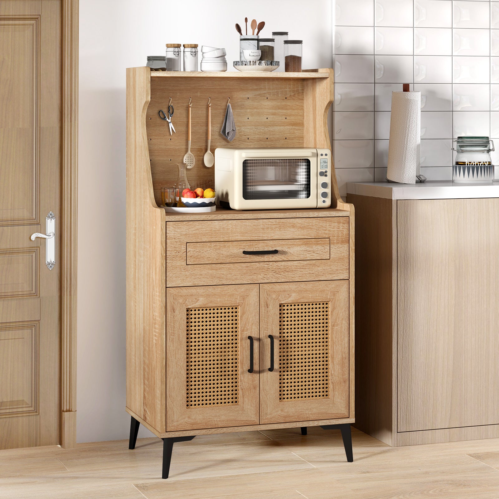 Coffee Bar Cabinet with Pegboard Storage Drawer and Adjustable Shelf, Oak Sideboards Cabinets & Buffets at Gallery Canada