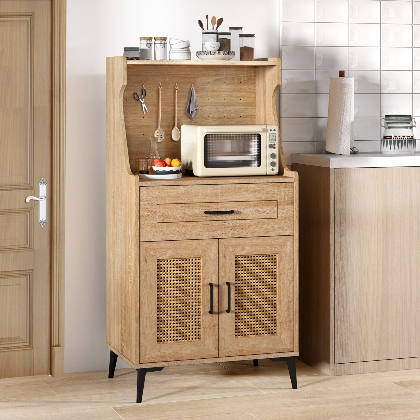 Coffee Bar Cabinet with Pegboard Storage Drawer and Adjustable Shelf, Oak Sideboards Cabinets & Buffets at Gallery Canada