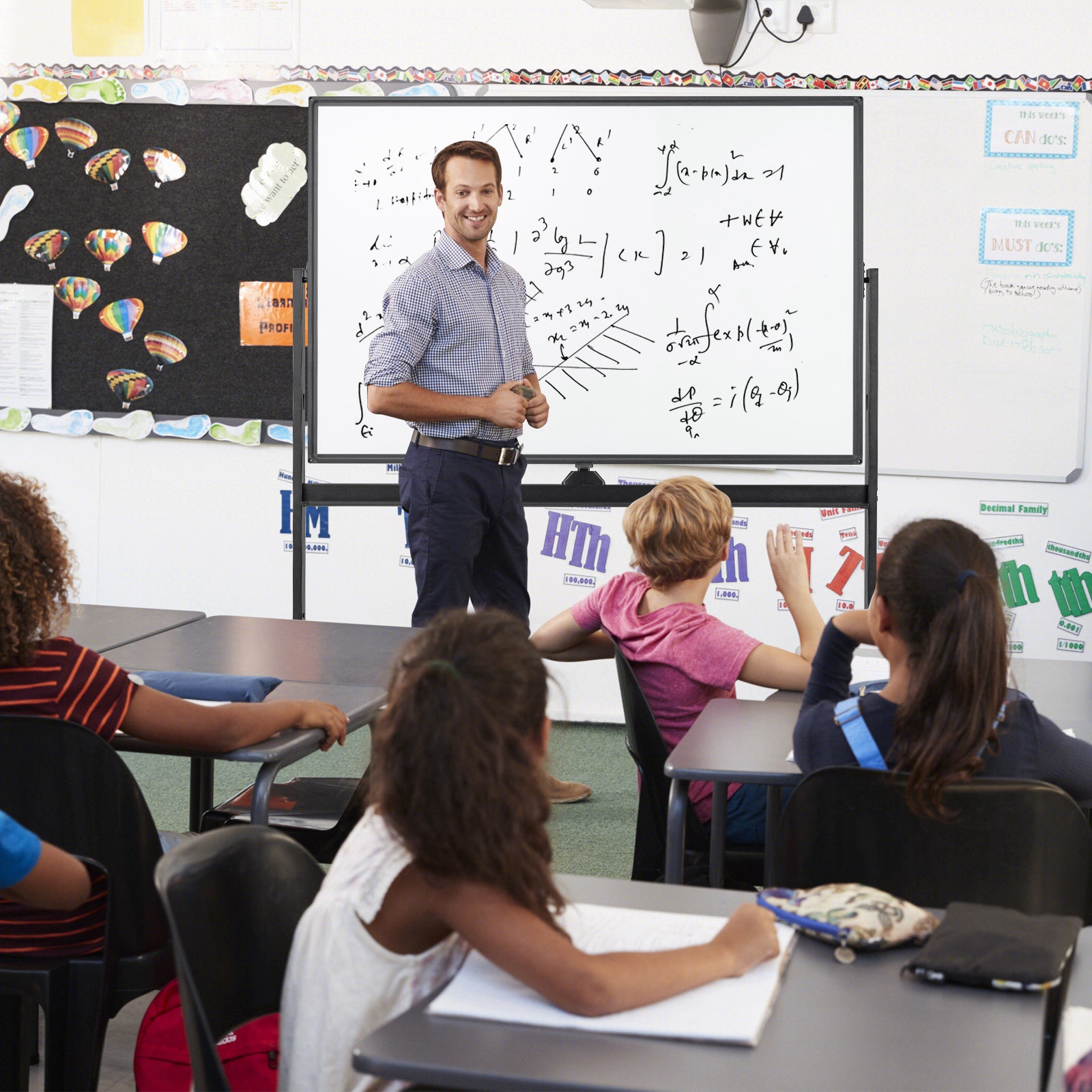 32 x 47 Inch Portable Rolling White Board, Black Home Office at Gallery Canada