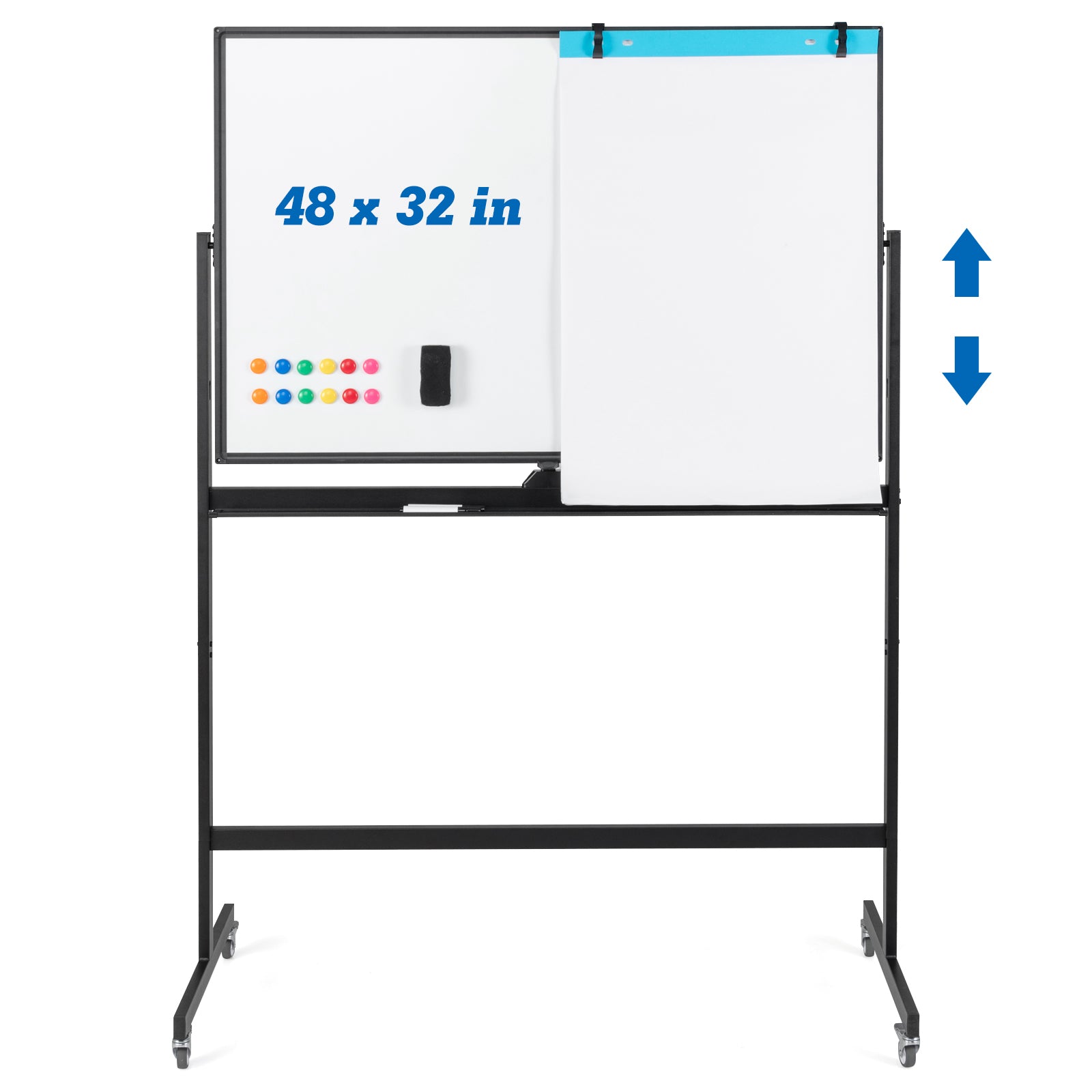 32 x 47 Inch Portable Rolling White Board, Black Home Office at Gallery Canada