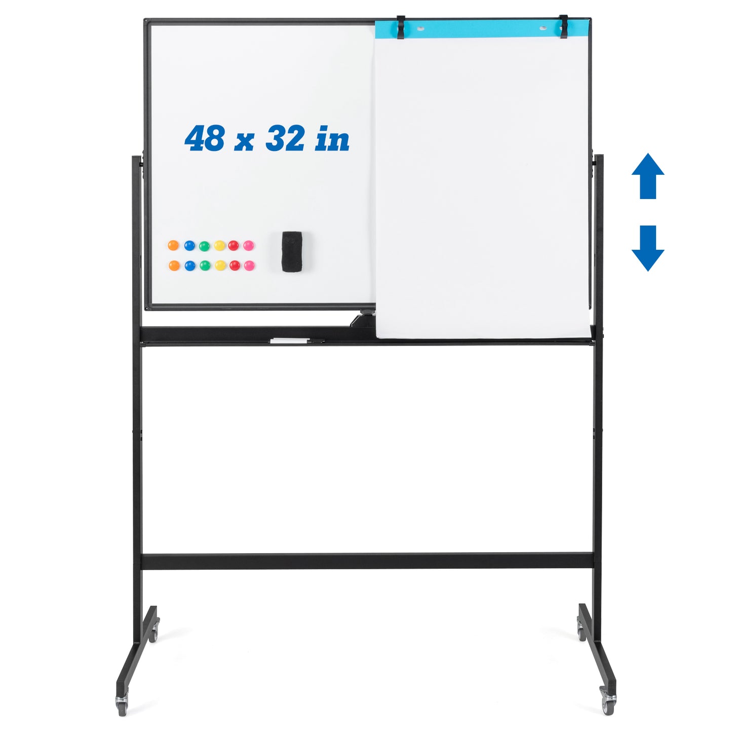 32 x 47 Inch Portable Rolling White Board, Black Home Office at Gallery Canada