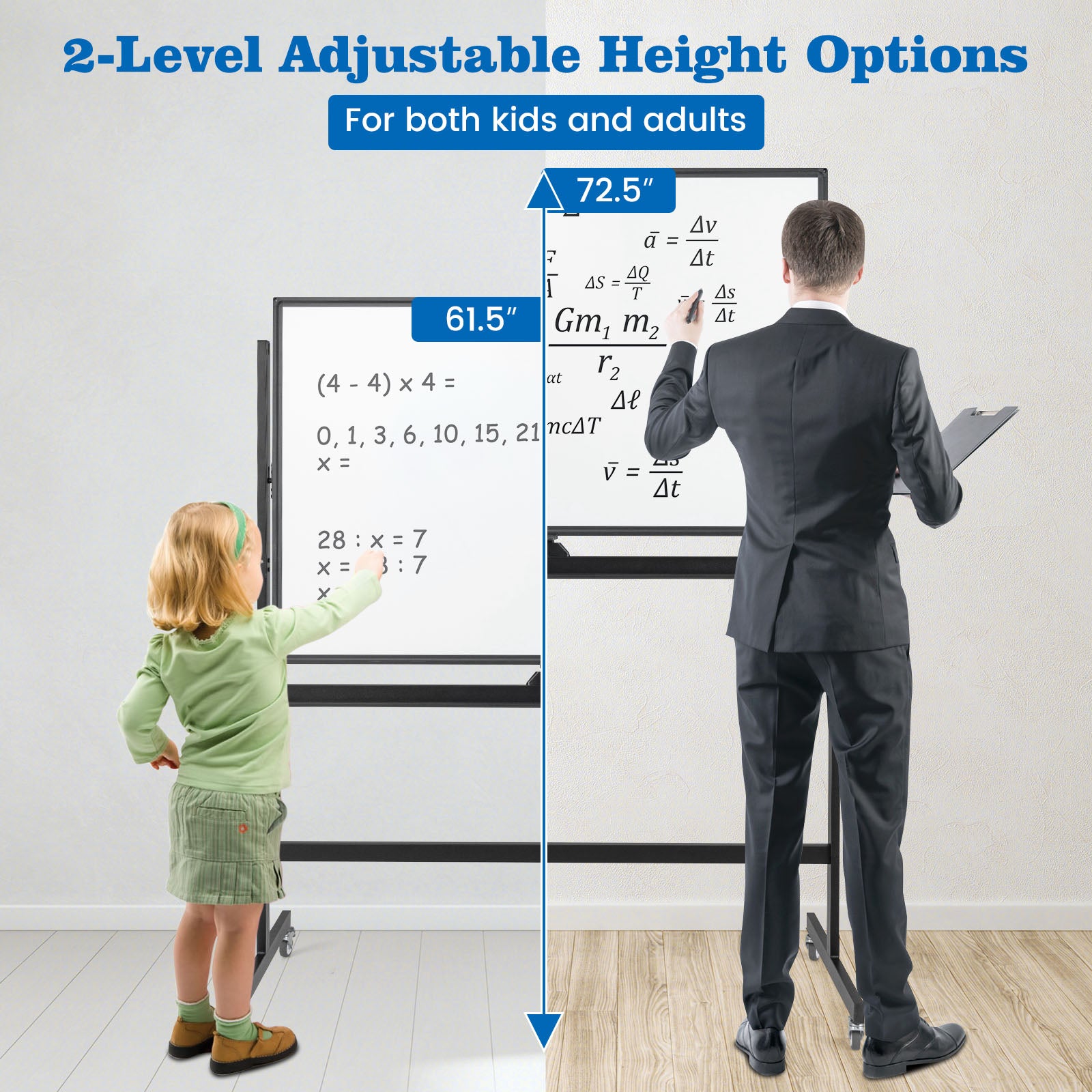 32 x 47 Inch Portable Rolling White Board, Black Home Office at Gallery Canada