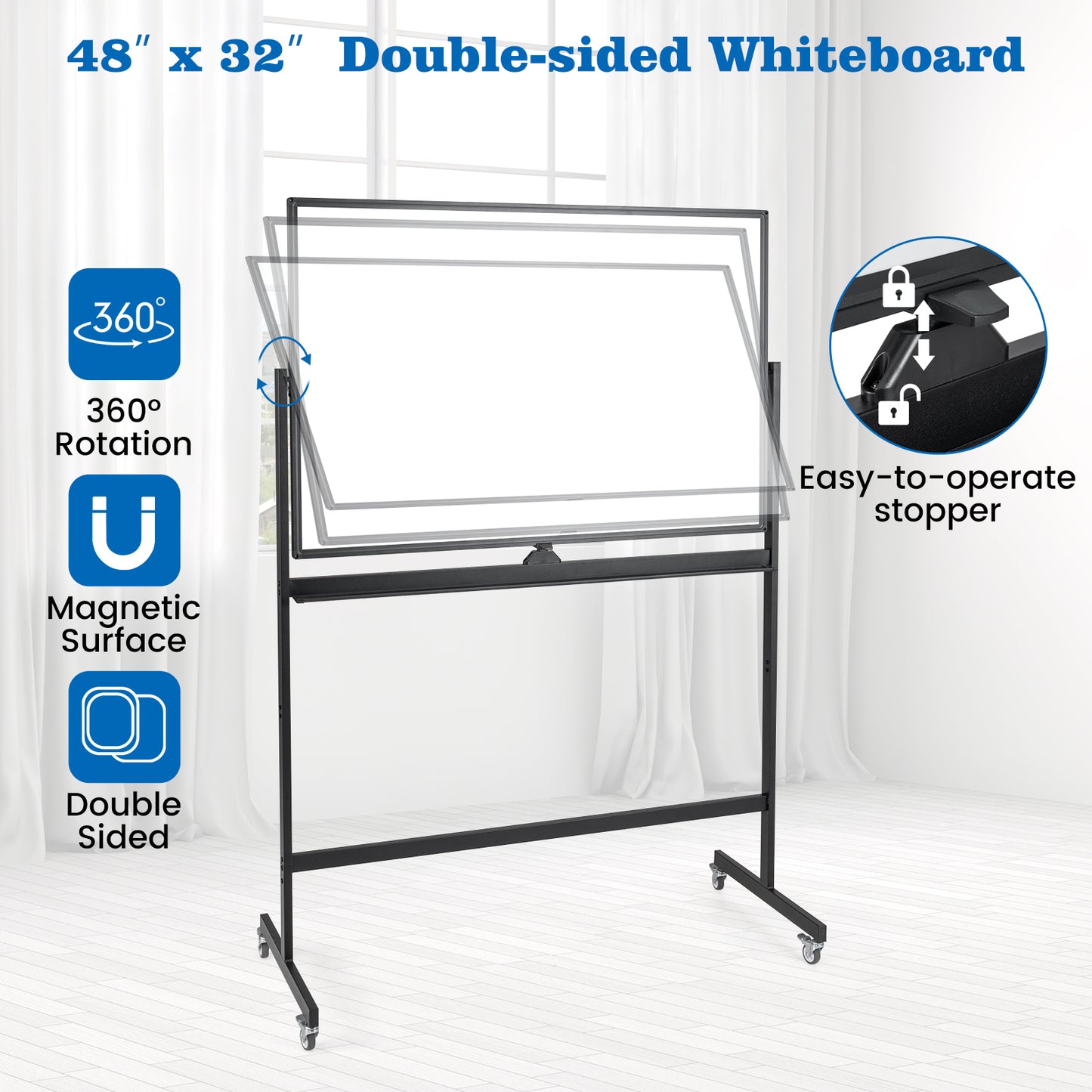 32 x 47 Inch Portable Rolling White Board, Black Home Office at Gallery Canada