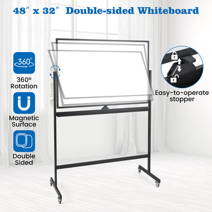 32 x 47 Inch Portable Rolling White Board, Black Home Office at Gallery Canada