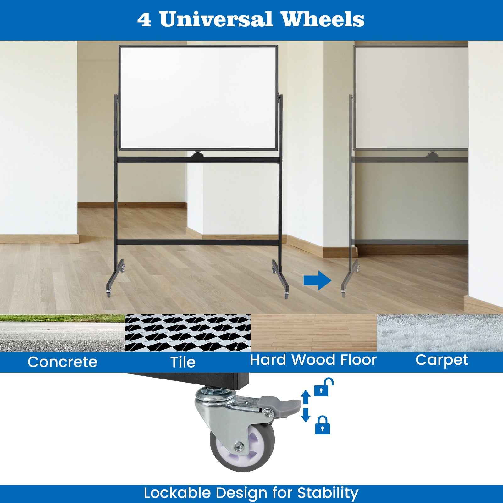 32 x 47 Inch Portable Rolling White Board, Black Home Office at Gallery Canada