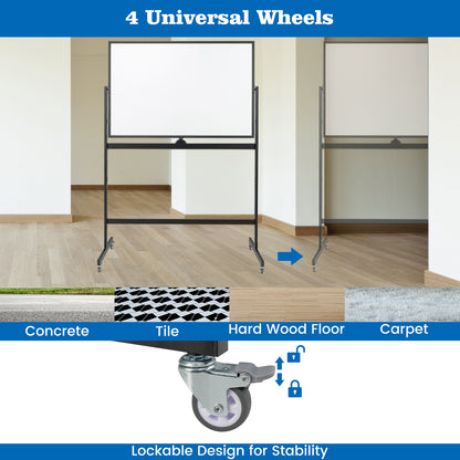 32 x 47 Inch Portable Rolling White Board, Black Home Office at Gallery Canada