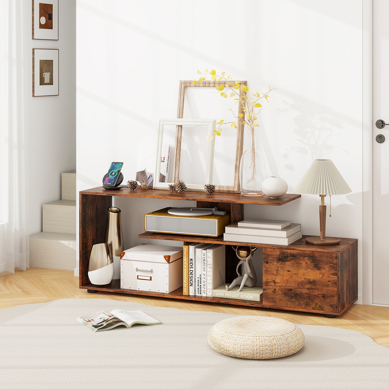 60 Inch Entertainment Center TV Stand with Power Outlet, Rustic Brown Entertainment Centers & TV Stands at Gallery Canada