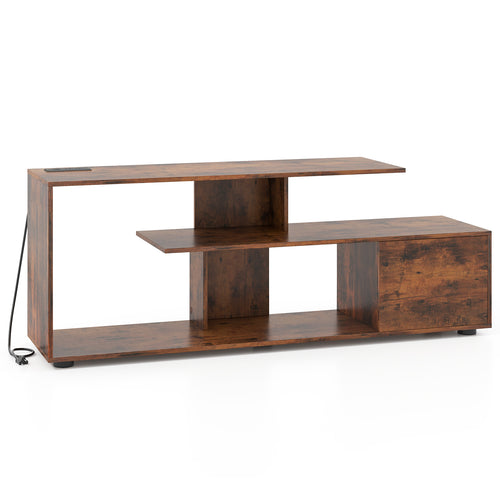 60 Inch Entertainment Center TV Stand with Power Outlet, Rustic Brown