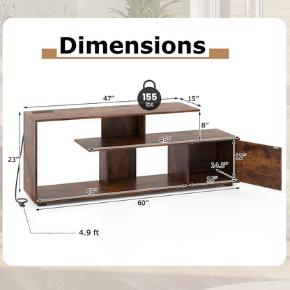60 Inch Entertainment Center TV Stand with Power Outlet, Rustic Brown Entertainment Centers & TV Stands at Gallery Canada