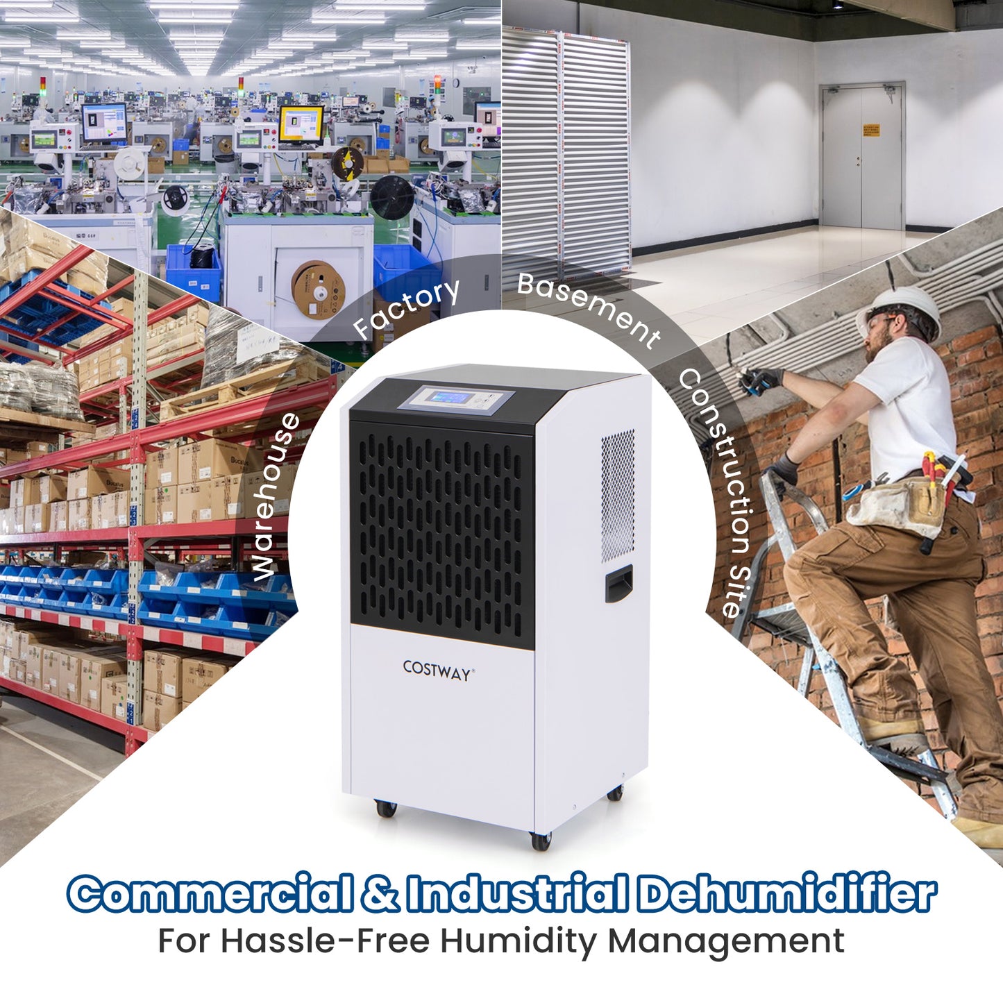 250 Pints Commercial Dehumidifier with Drain Hose Large Spaces up to 8500 Sq.Ft, White Dehumidifiers at Gallery Canada
