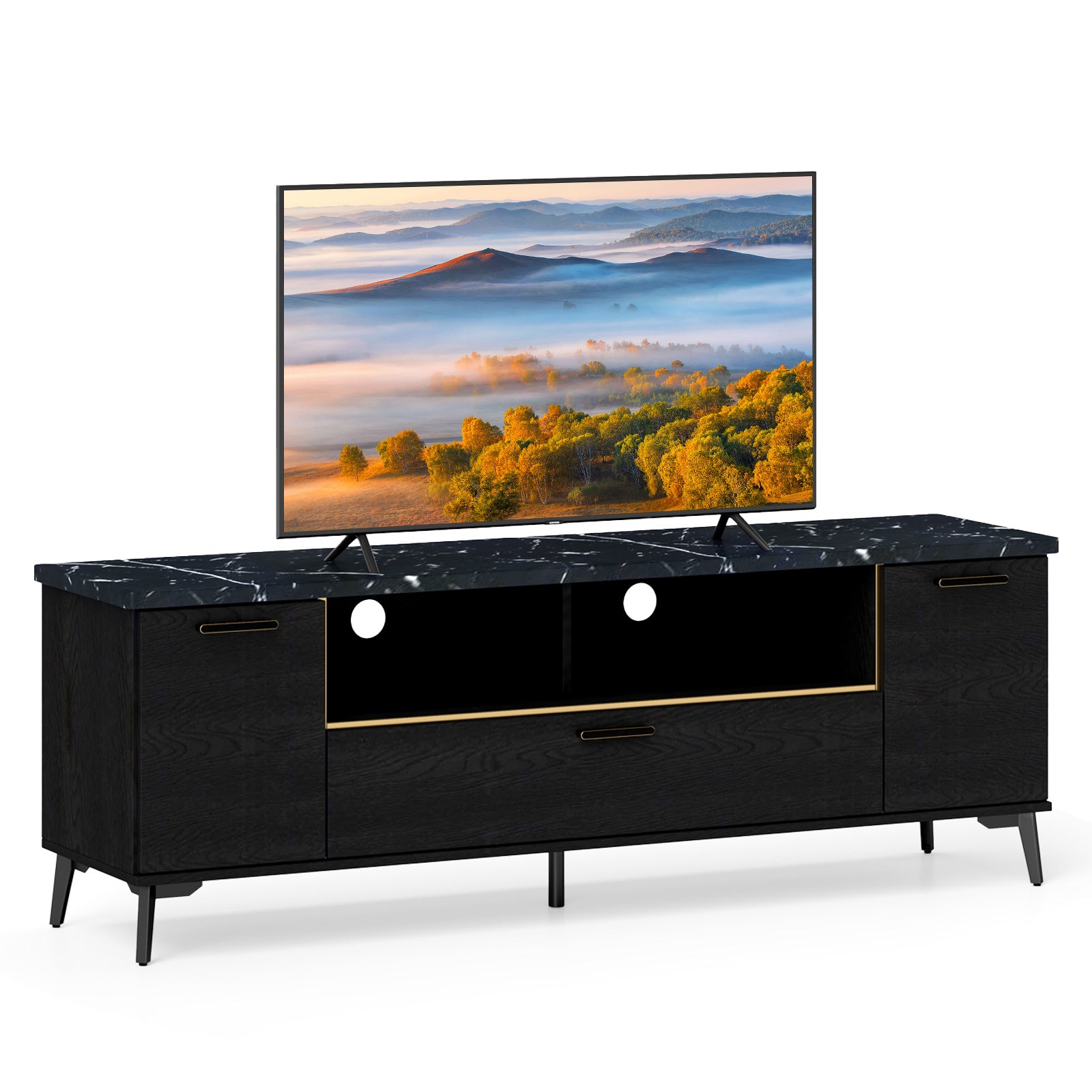 63 Inch TV Stand with Flip Door Cabinet for TVs up to 75 Inch, Black Entertainment Centers & TV Stands at Gallery Canada