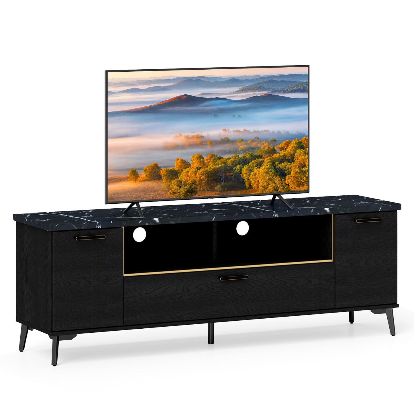 63 Inch TV Stand with Flip Door Cabinet for TVs up to 75 Inch, Black Entertainment Centers & TV Stands at Gallery Canada