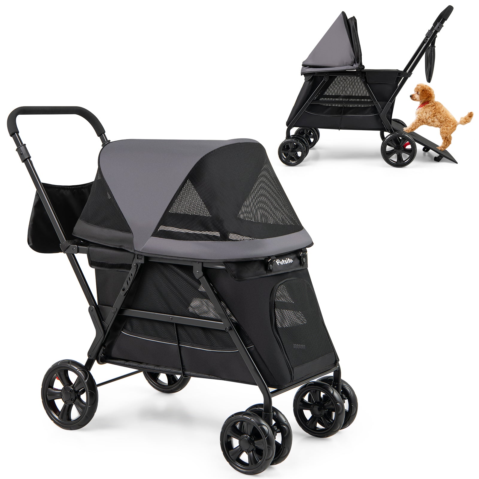 Medium Dog Stroller, Dual Entry, Black Dog Supplies Black at Gallery Canada