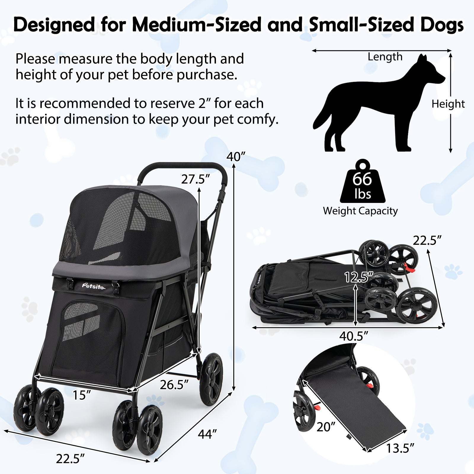 Medium Dog Stroller, Dual Entry, Black Dog Supplies at Gallery Canada