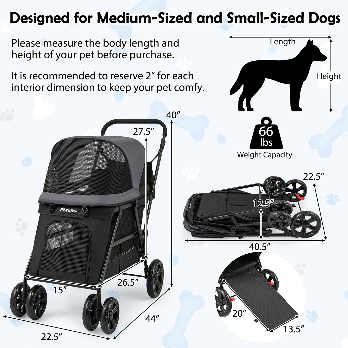 Medium Dog Stroller, Dual Entry, Black Dog Supplies at Gallery Canada