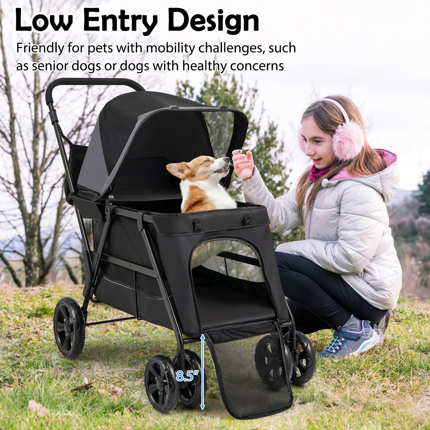 Medium Dog Stroller, Dual Entry, Black Dog Supplies at Gallery Canada