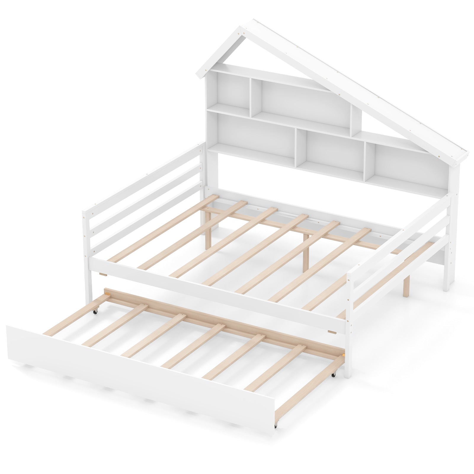 Full Size House-Shaped Daybed With Twin Trundle, White Toddler Beds White at Gallery Canada