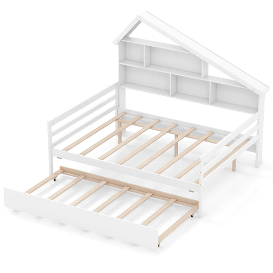 Full Size House-Shaped Daybed With Twin Trundle, White Toddler Beds White at Gallery Canada