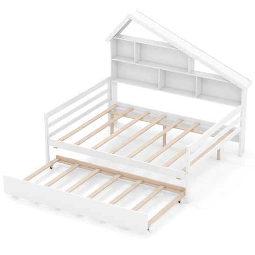 Full Size House-Shaped Daybed With Twin Trundle, White