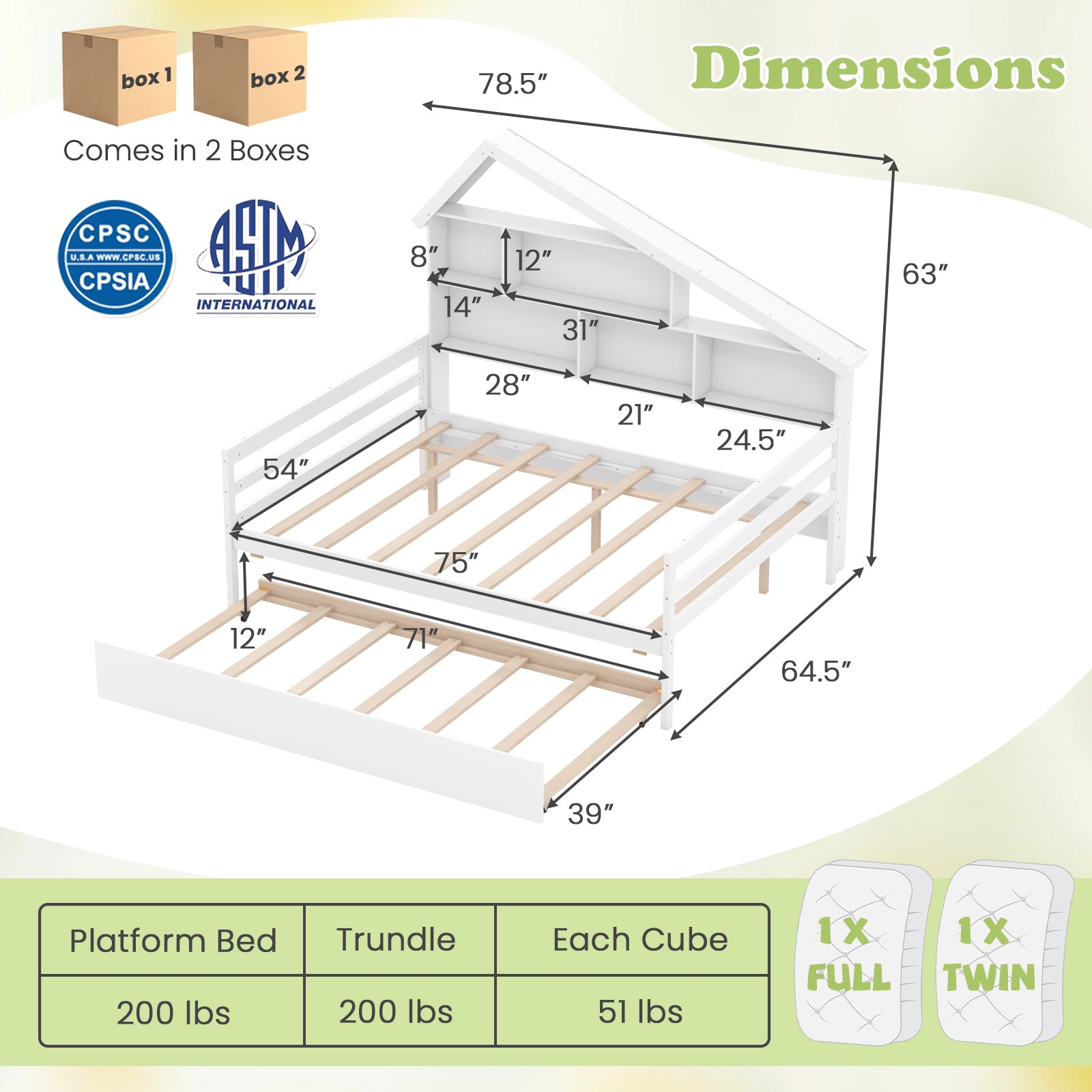 House-Shaped Full Size Daybed with Twin Size Trundle, White Toddler Beds at Gallery Canada