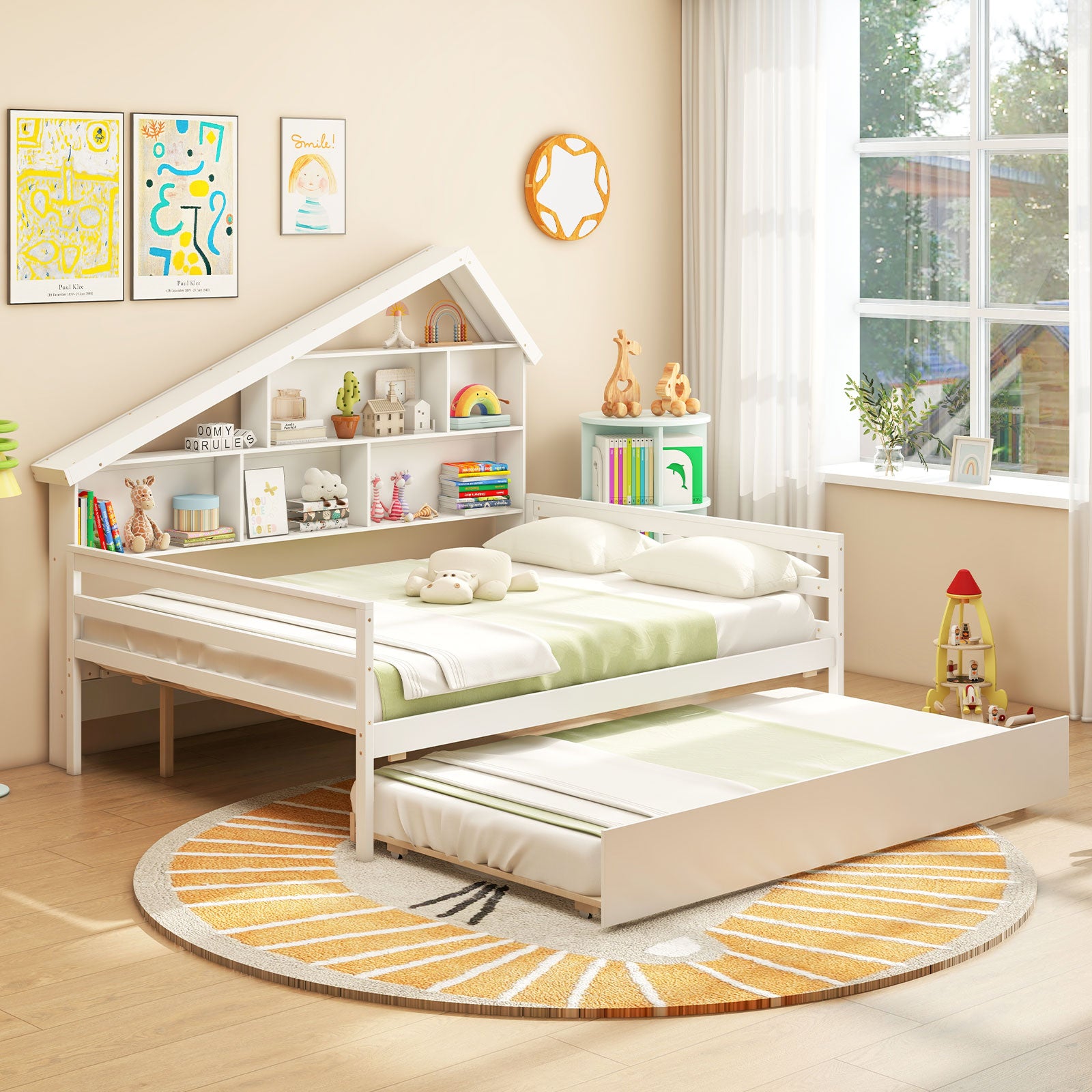 House-Shaped Full Size Daybed with Twin Size Trundle, White Toddler Beds at Gallery Canada