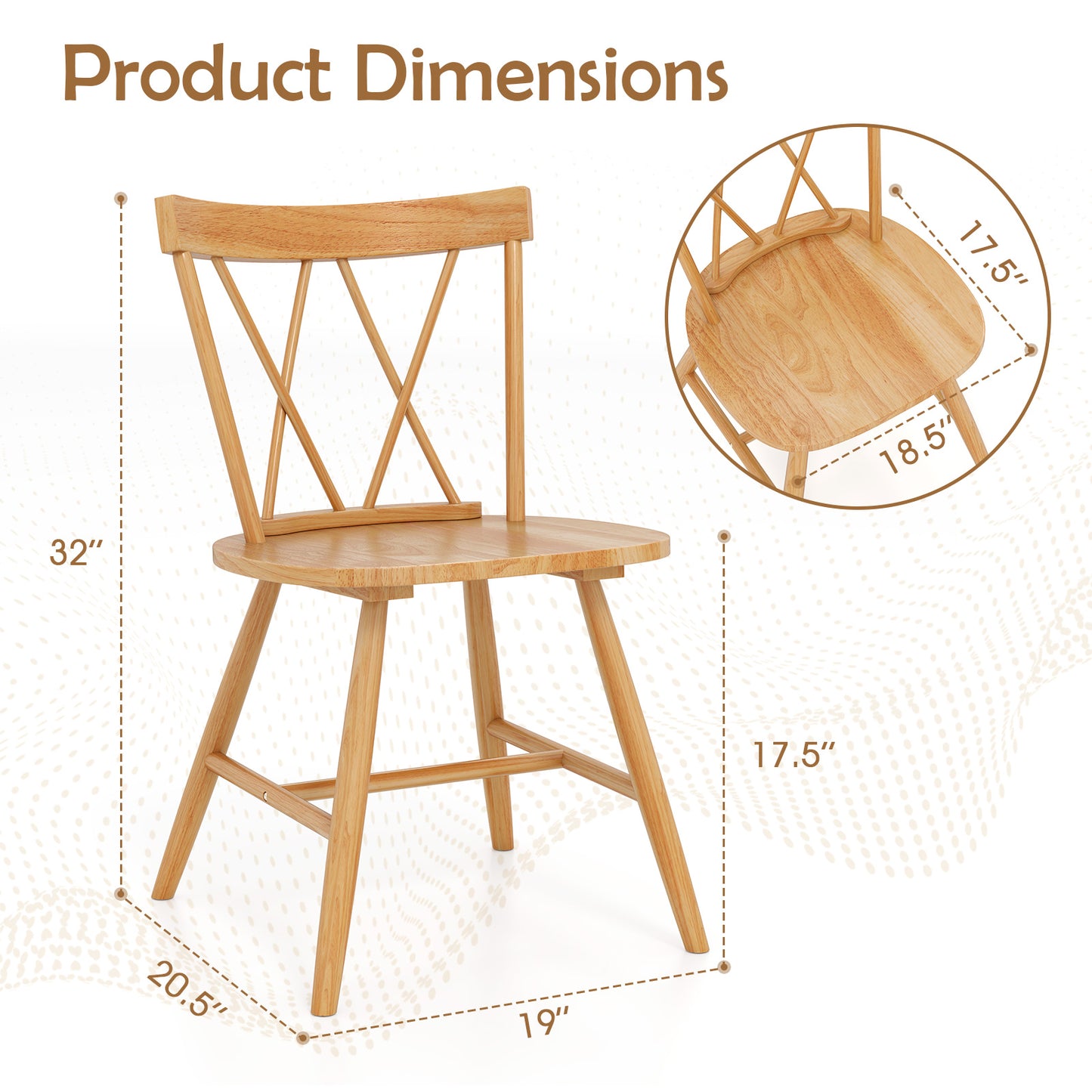 Farmhouse Kitchen Dining Chair Set of 2 with Rubber Wood Frame, Natural Dining Chairs at Gallery Canada