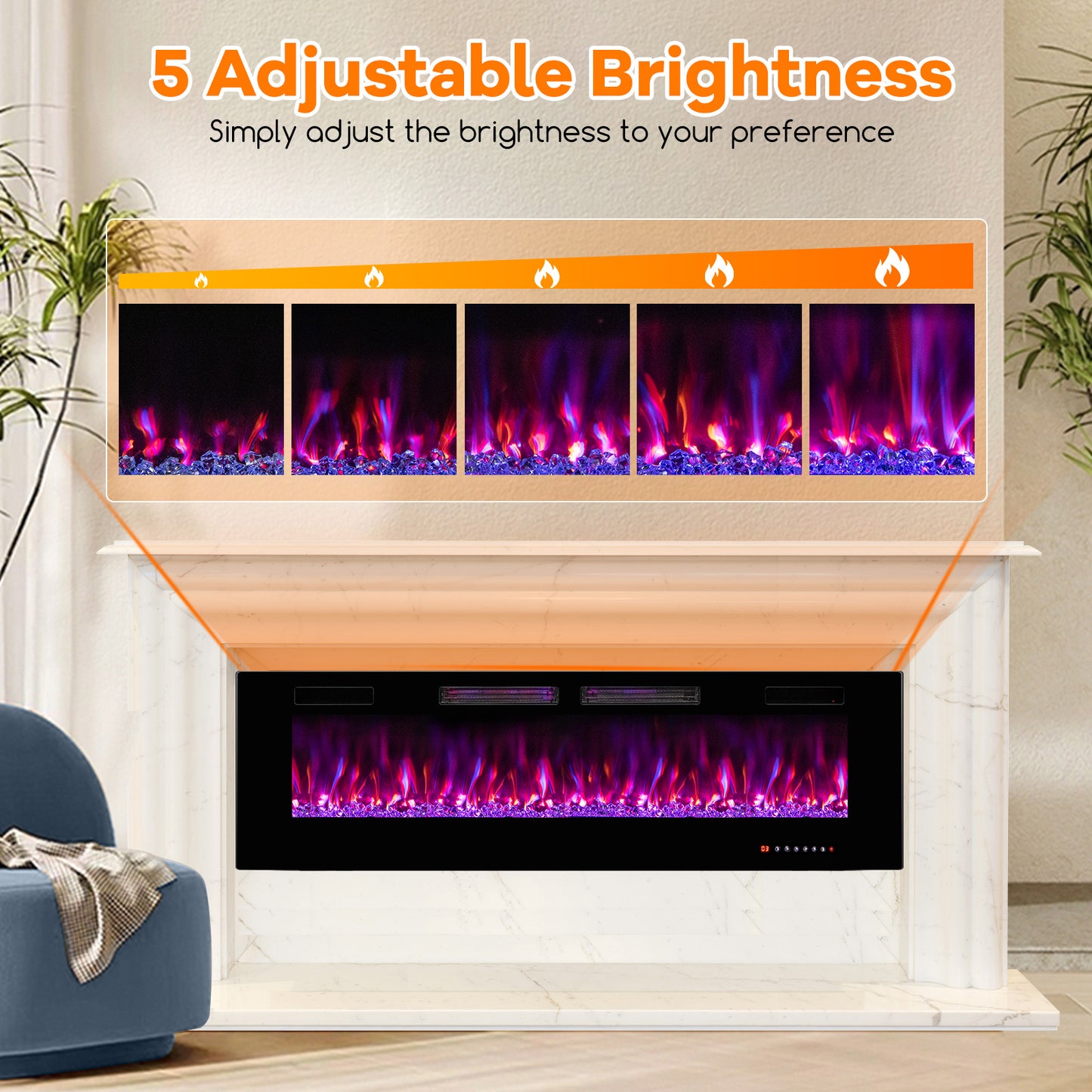 42/50/60/72 Inch Ultra-Thin Electric Fireplace with Decorative Crystals-60 inches, Black Fireplaces at Gallery Canada