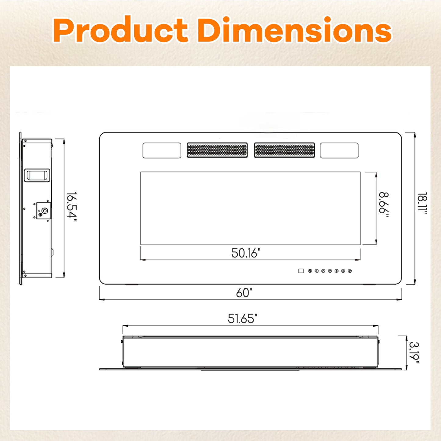 42/50/60/72 Inch Ultra-Thin Electric Fireplace with Decorative Crystals-60 inches, Black Fireplaces at Gallery Canada