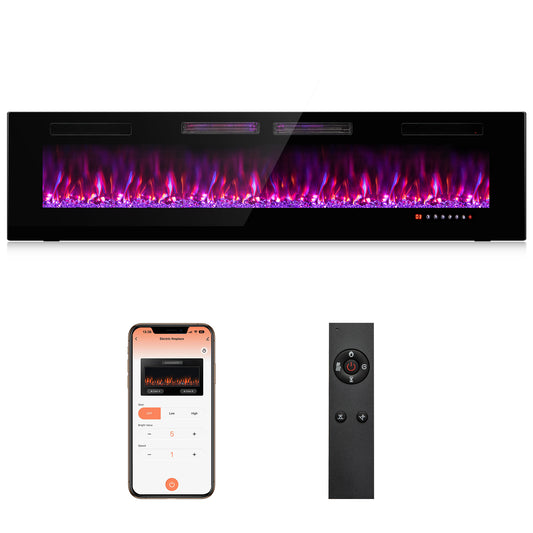 72 Inch Ultra-Thin Electric Fireplace With Decorative Crystals, Black Fireplaces Black at Gallery Canada