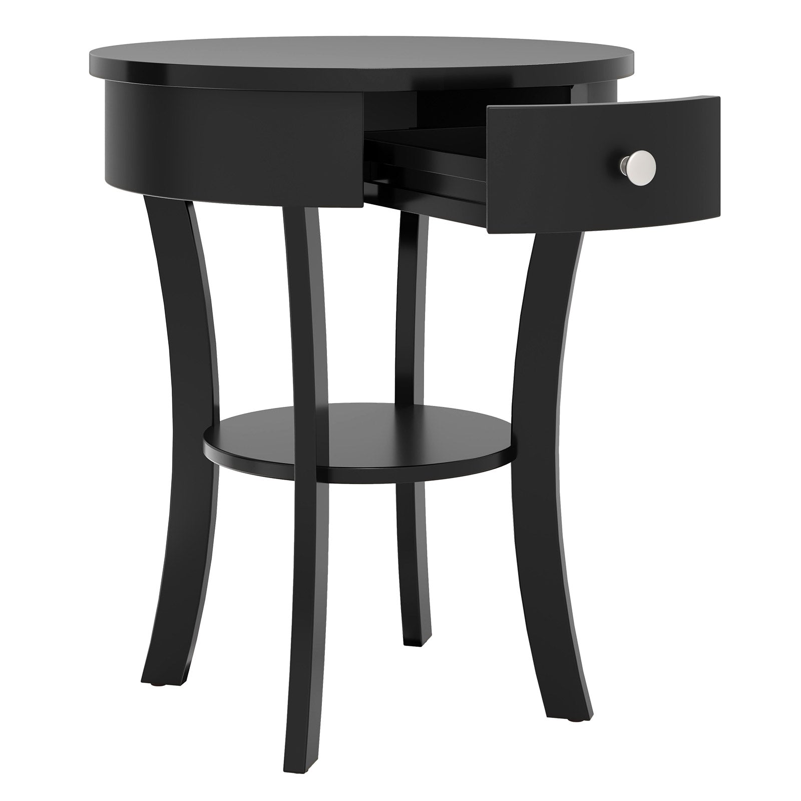 2-Tier Wood Round End Table with Open Drawer, Black End & Side Tables at Gallery Canada