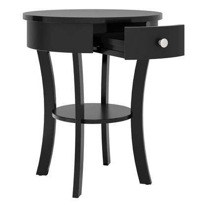 2-Tier Wood Round End Table with Open Drawer, Black End & Side Tables at Gallery Canada