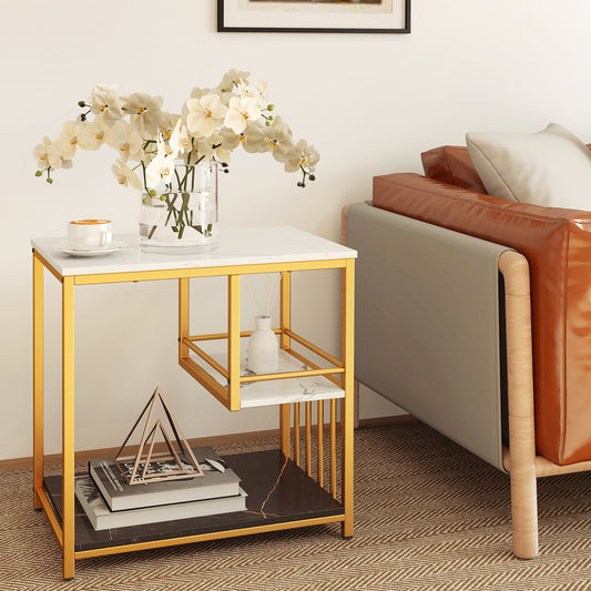 3-Tier Multi-function Marble End Table with Storage Shelf, Golden End & Side Tables Golden at Gallery Canada