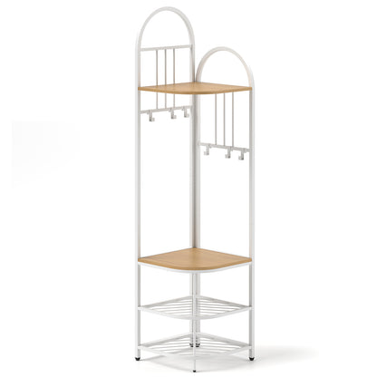 4-Tier Coat Rack Corner Hall Tree with Shoe Storage Bench, Natural Shoe Racks & Storage Benches at Gallery Canada