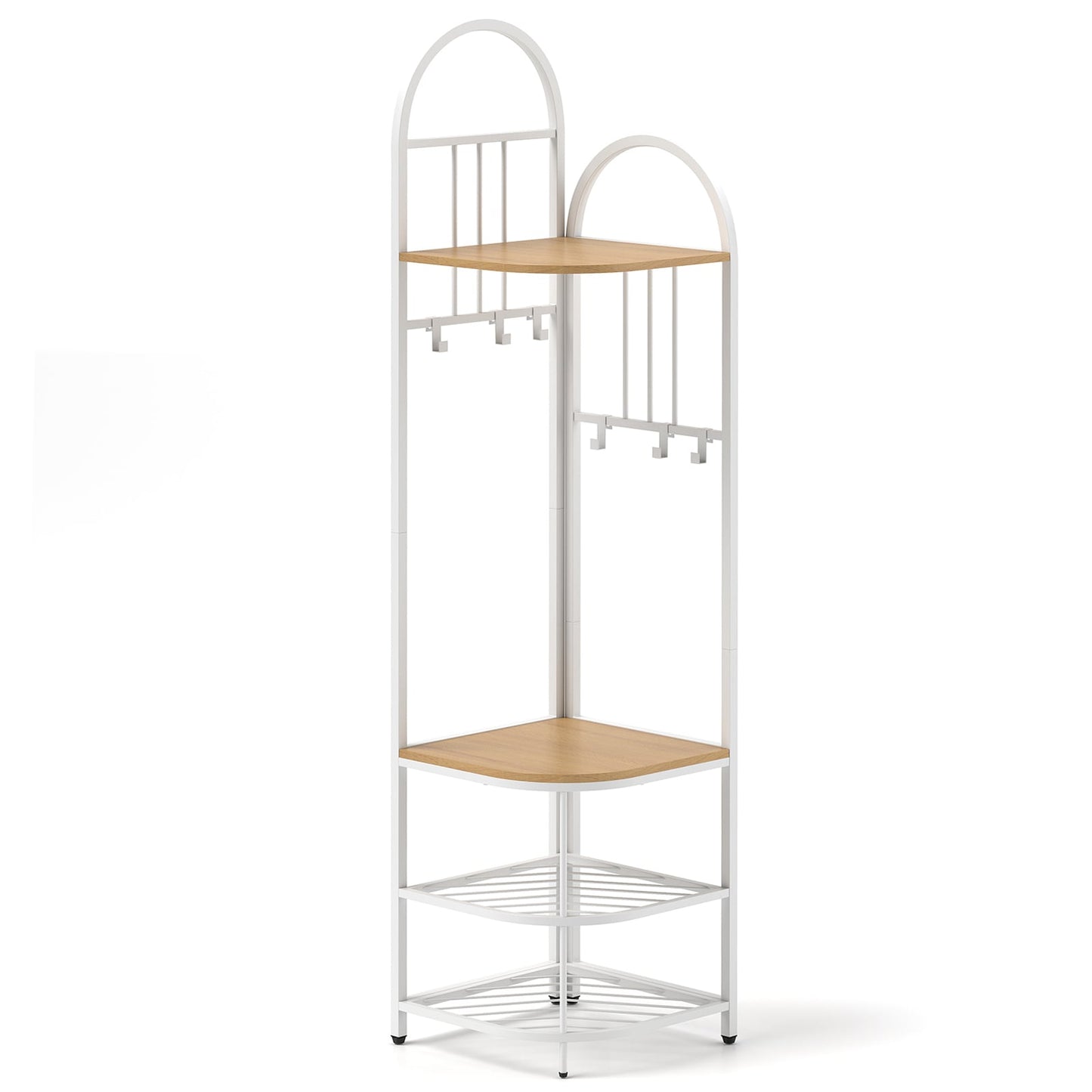4-Tier Coat Rack Corner Hall Tree With Shoe Storage Bench, Natural