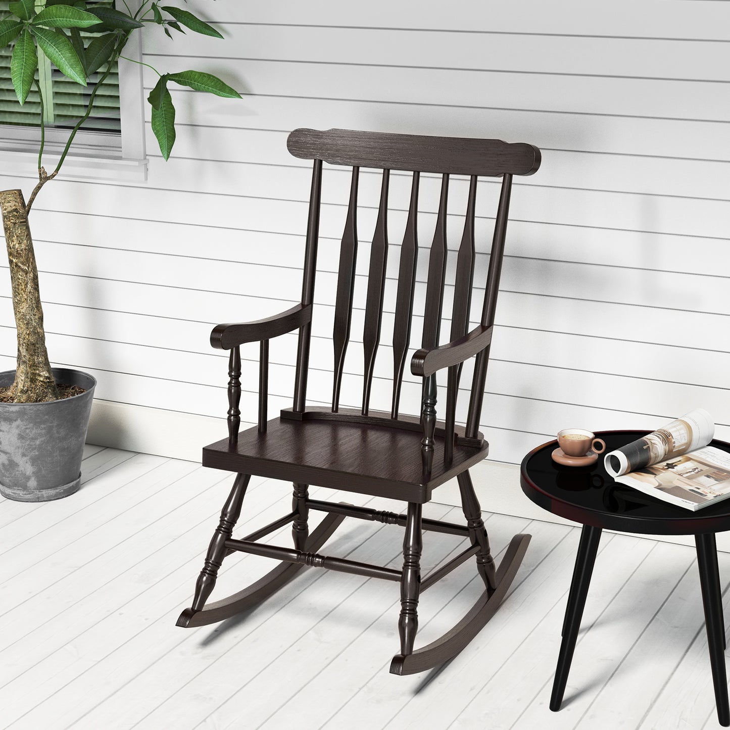 Solid Wood Porch Glossy Finish Rocking Chair, Brown Patio Rocking Chairs & Gliders at Gallery Canada