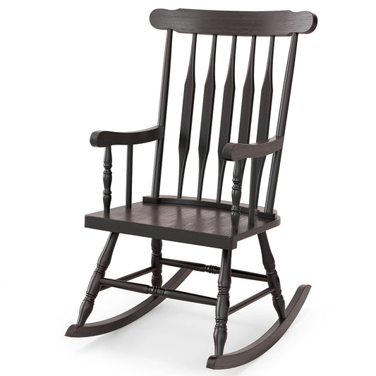 Solid Wood Porch Rocking Chair, Glossy Finish, Brown Patio Rocking Chairs & Gliders Brown at Gallery Canada