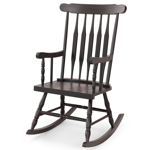 Solid Wood Porch Glossy Finish Rocking Chair, Brown