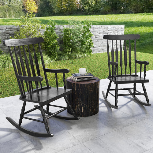 Solid Wood Porch Glossy Finish Rocking Chair, Black