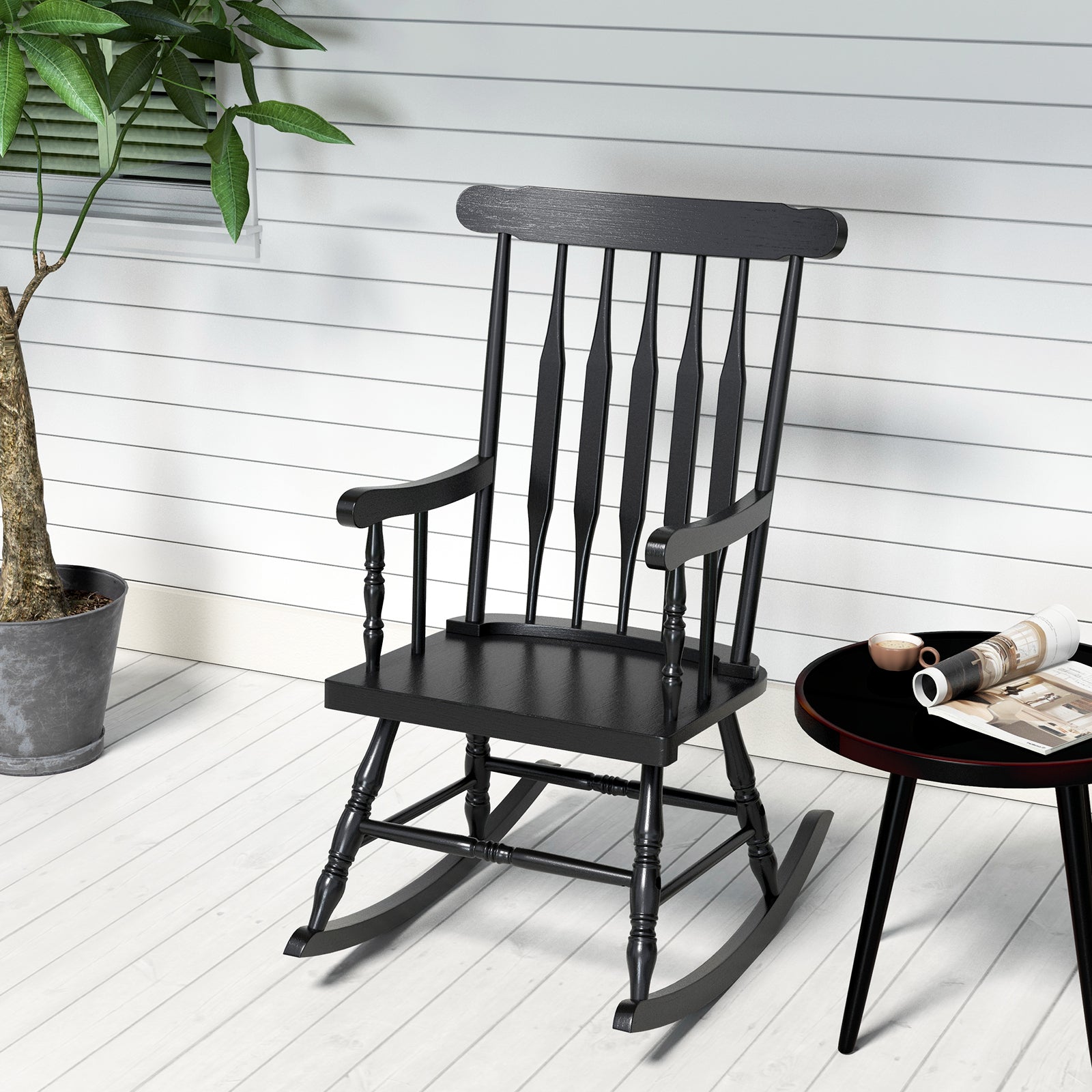 Solid Wood Porch Glossy Finish Rocking Chair, Black Patio Rocking Chairs & Gliders at Gallery Canada